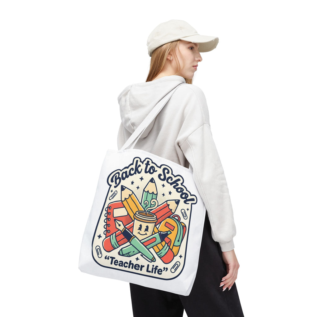 Back to School Teacher Life Tote Bag — Cute Teacher Supplies Print AOP