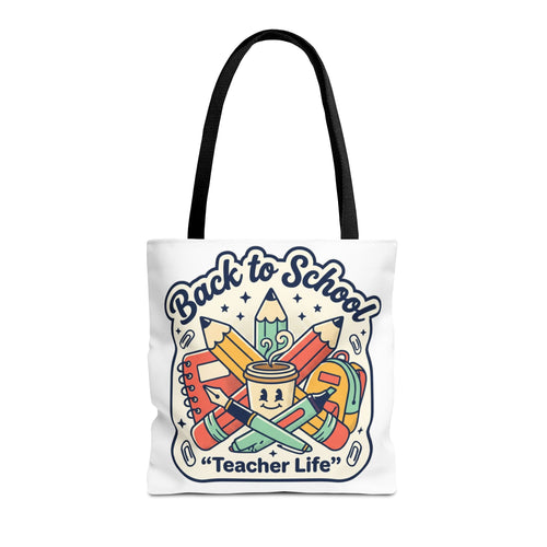 Back to School Teacher Life Tote Bag — Cute Teacher Supplies Print AOP