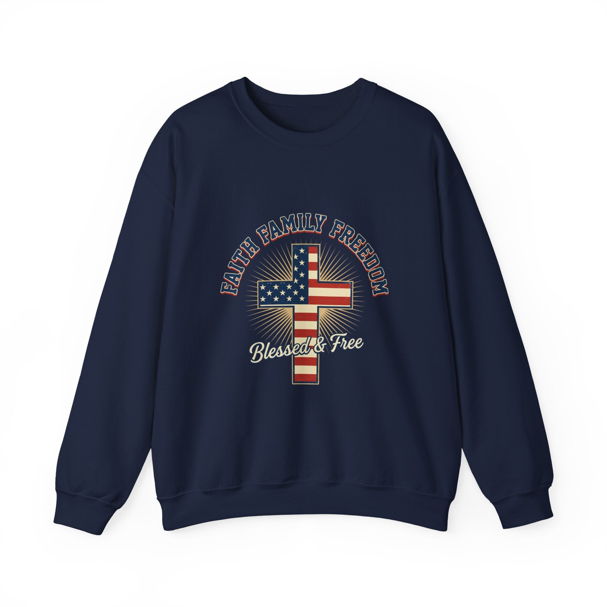 Faith Family Freedom Crewneck Sweatshirt | Faith-based Patriotic, Vintage Americana