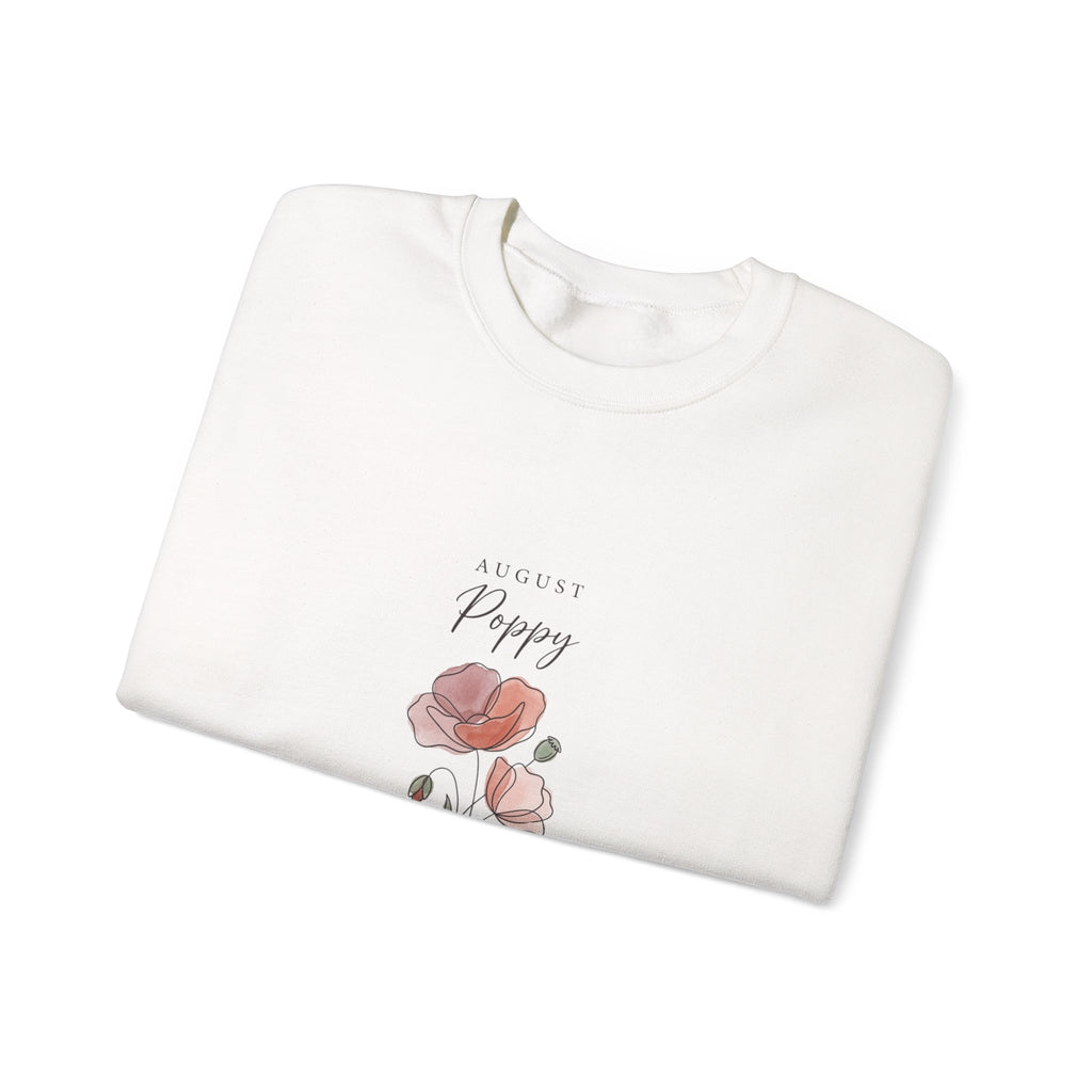 August Poppy Birth Flower Sweatshirt | botanical watercolor, personalized name