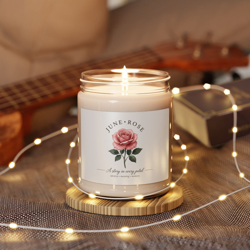 June Rose Birth Month Candle, botanical watercolor, personalized
