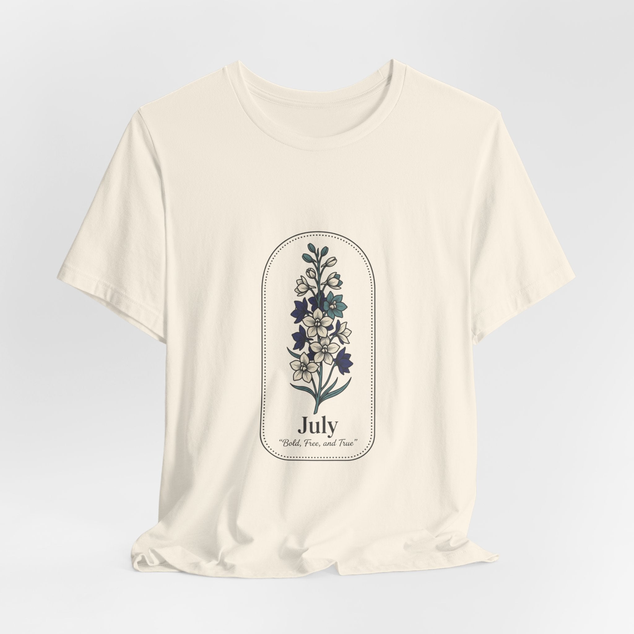 July Birth Flower Tee | botanical line art, personalized name option