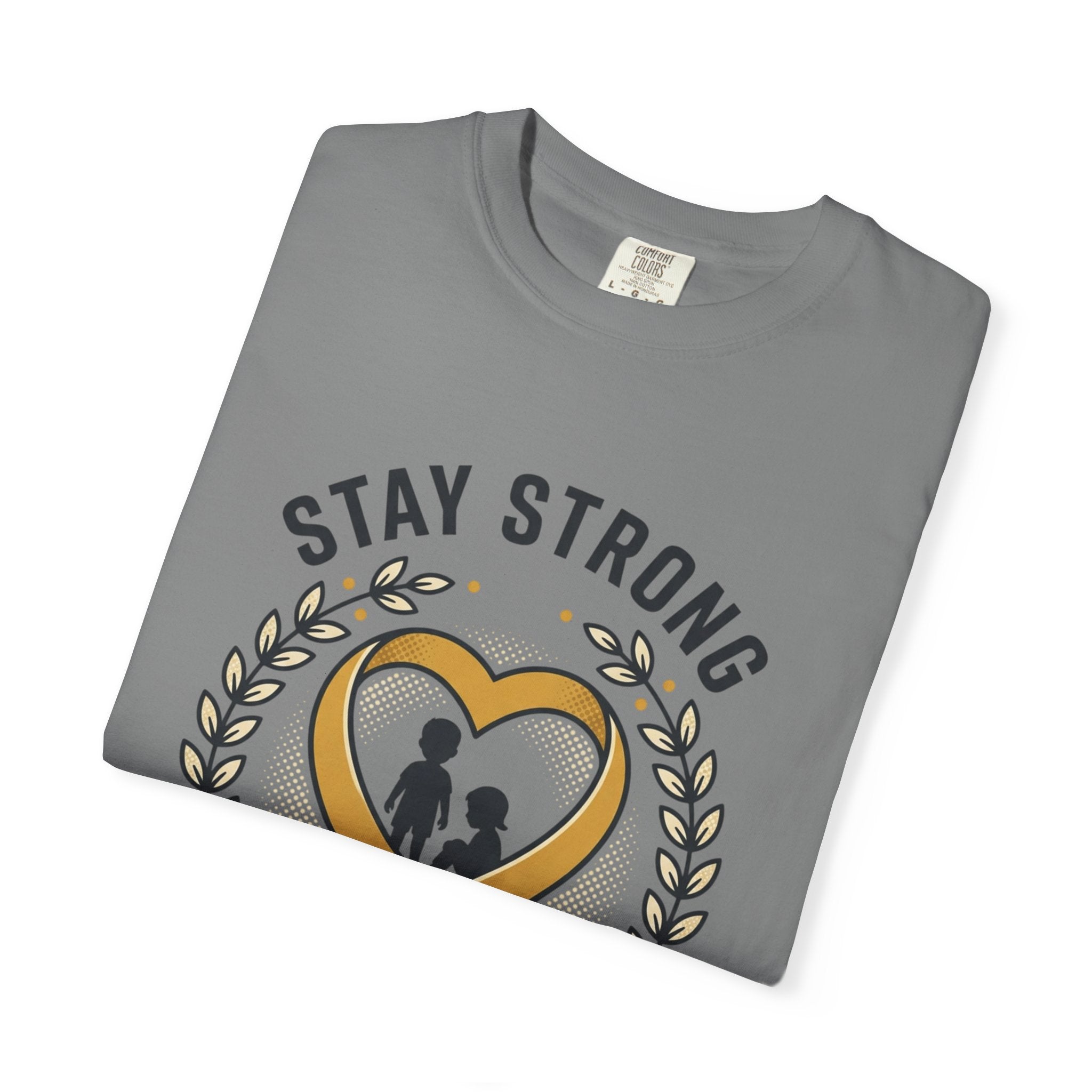 Stay Strong Never Give Up T-Shirt — Childhood Cancer Awareness Ribbon Tee