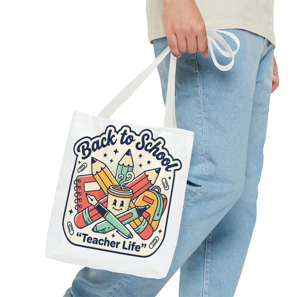 Back to School Teacher Life Tote Bag — Cute Teacher Supplies Print AOP