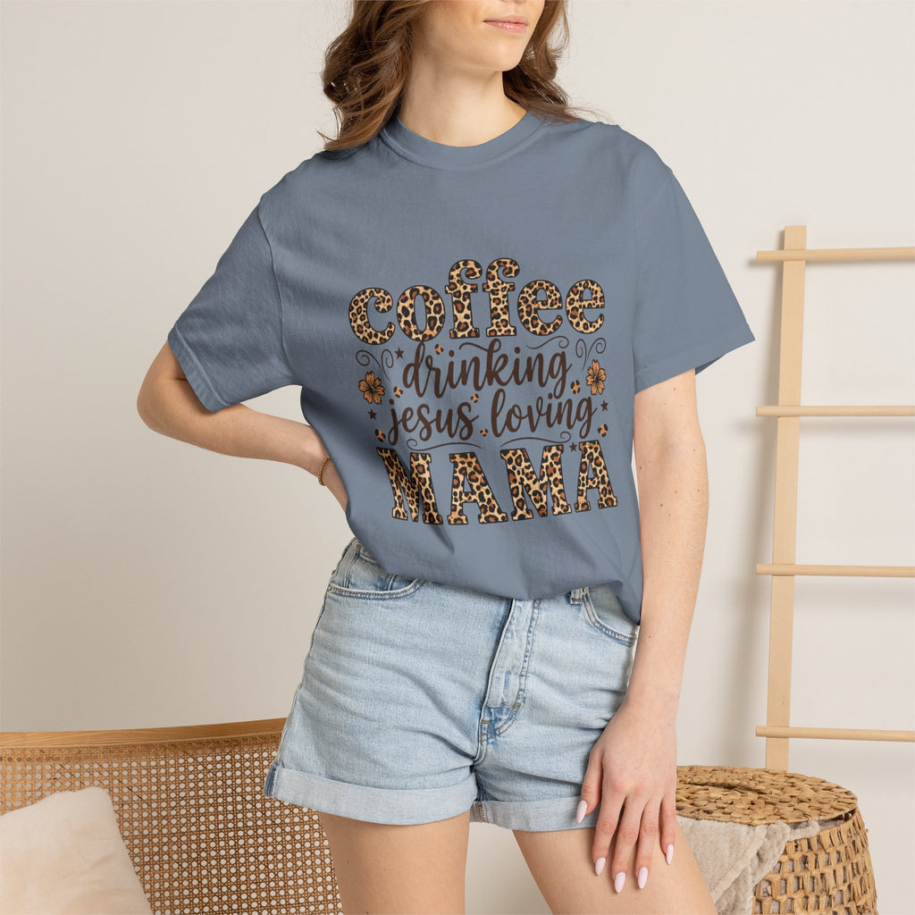 Coffee-Drinking Jesus-Loving Mama T-Shirt — Leopard Print Mom Tee