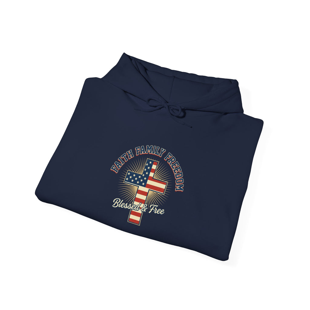 Faith Family Freedom Hoodie | Patriotic Faith-based July 4th, Vintage Americana