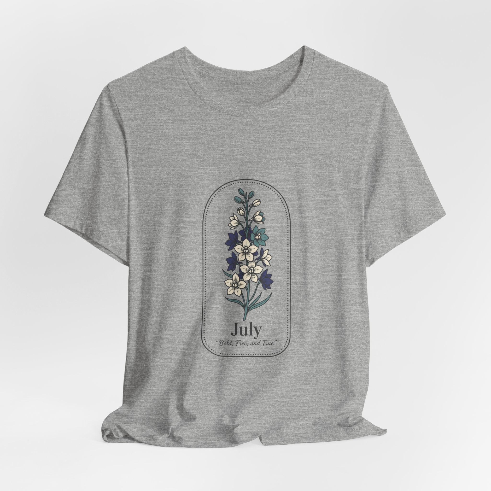 July Birth Flower Tee | botanical line art, personalized name option