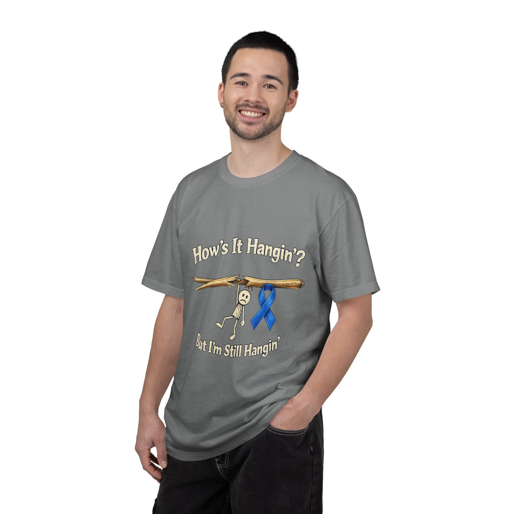 T‑Shirt — 'How's It Hangin'? But I'm Still Hangin' — Support Blue Ribbon Awareness Tee