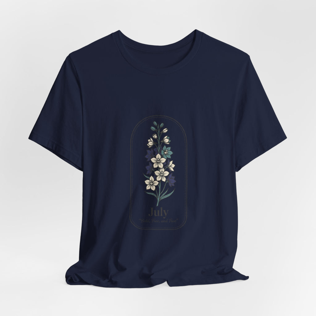 July Birth Flower Tee | botanical line art, personalized name option