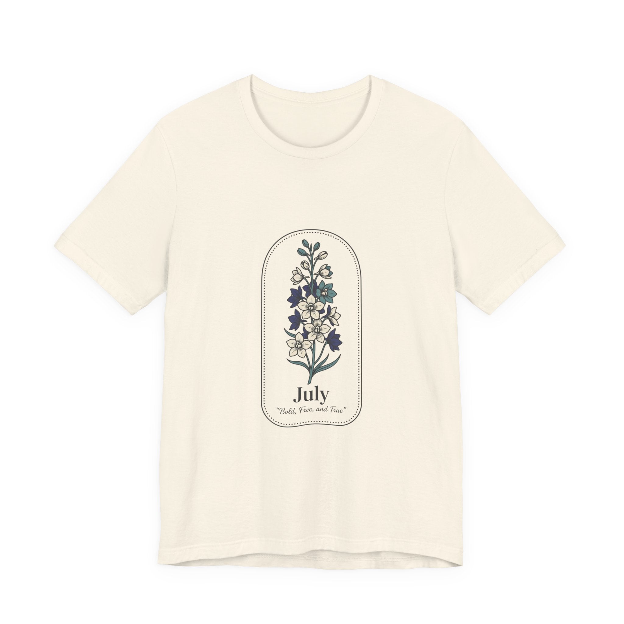July Birth Flower Tee | botanical line art, personalized name option
