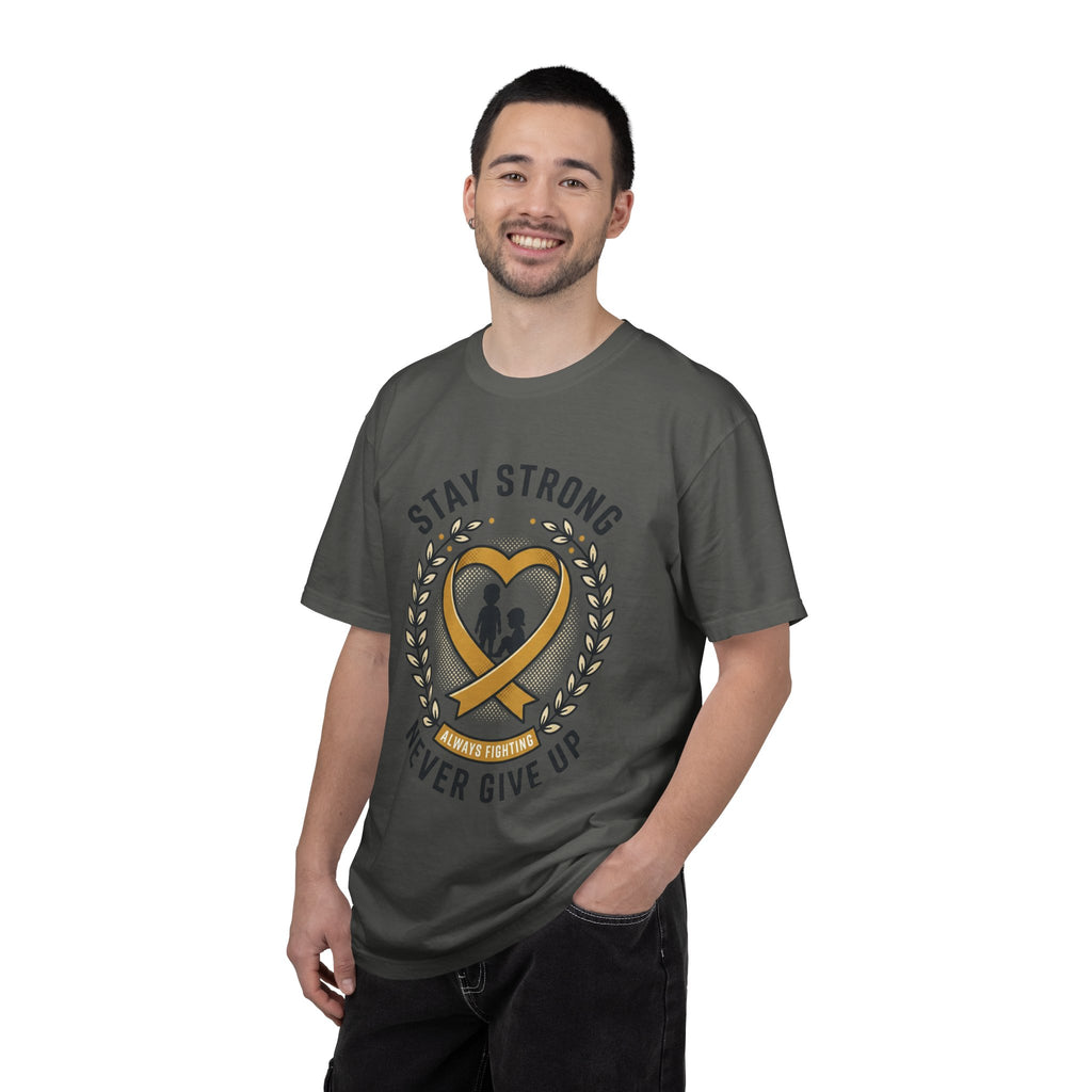 Stay Strong Never Give Up T-Shirt — Childhood Cancer Awareness Ribbon Tee
