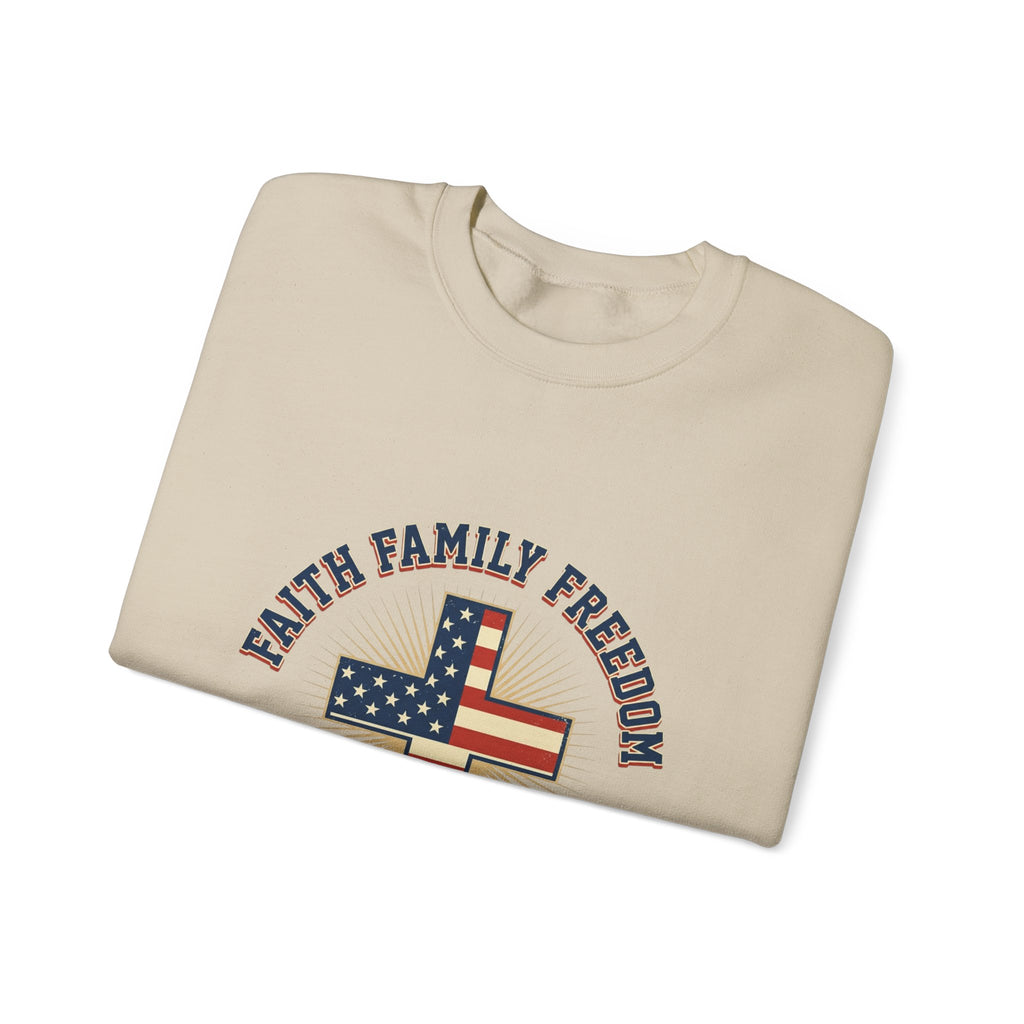 Faith Family Freedom Crewneck Sweatshirt | Faith-based Patriotic, Vintage Americana