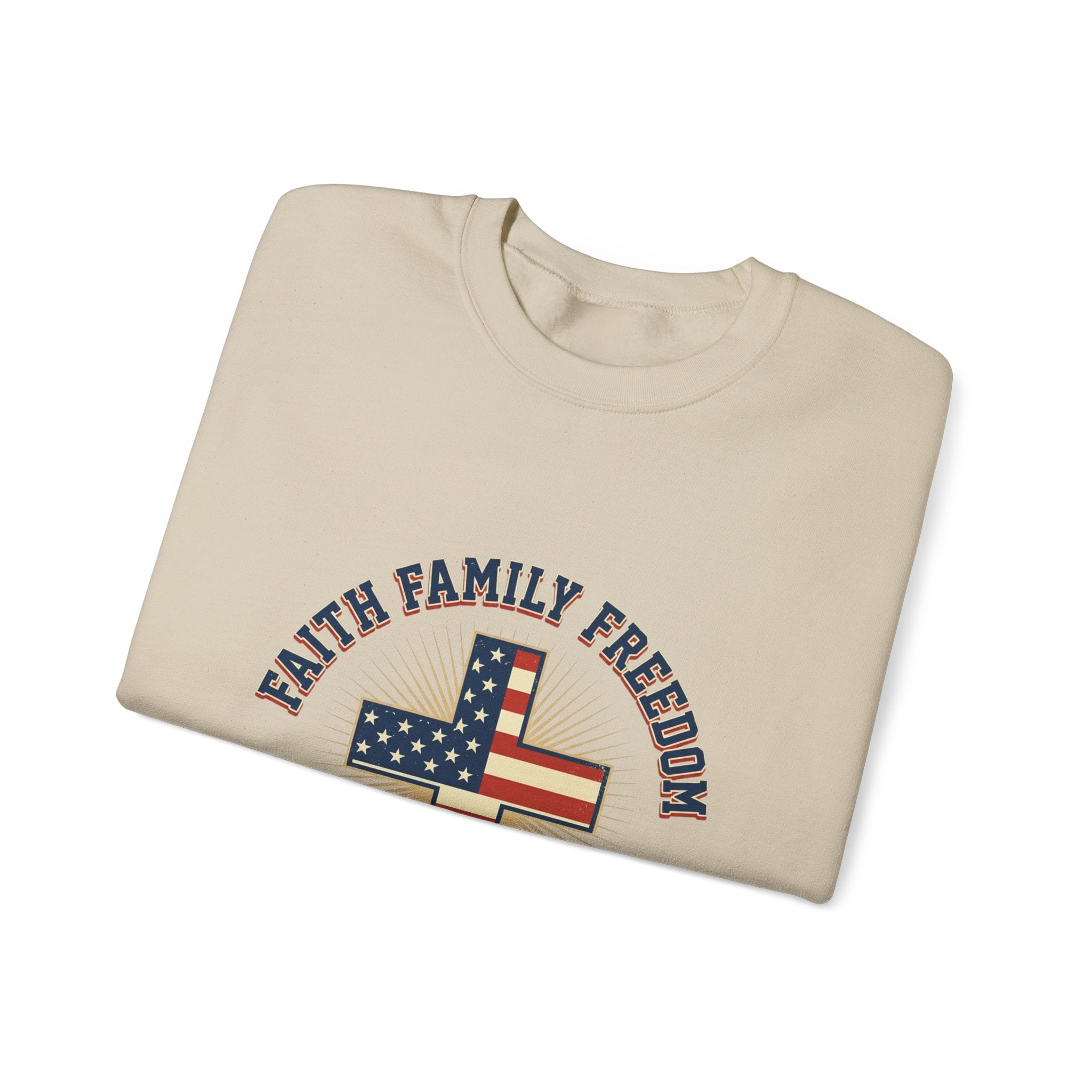 Faith Family Freedom Crewneck Sweatshirt | Faith-based Patriotic, Vintage Americana