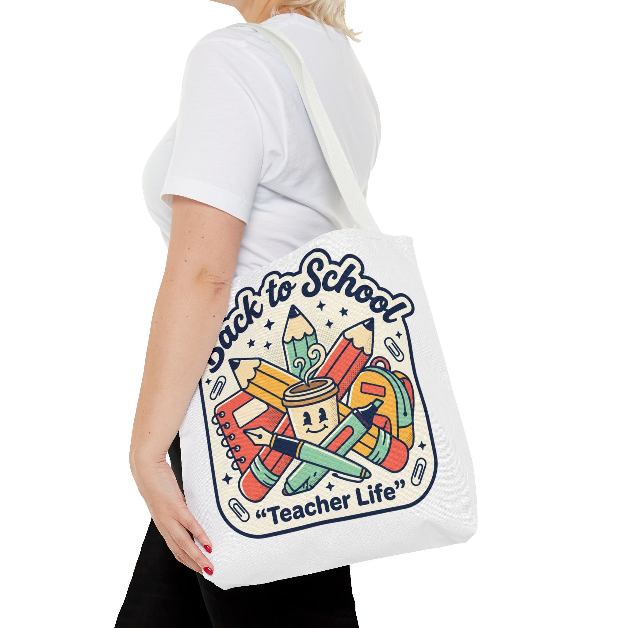 Back to School Teacher Life Tote Bag — Cute Teacher Supplies Print AOP