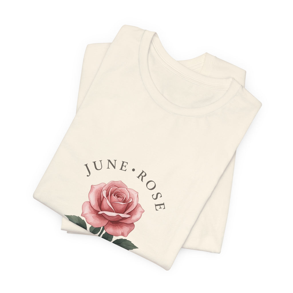 June Rose Birth Month Flower Tee | Botanical Watercolor, Personalized Name