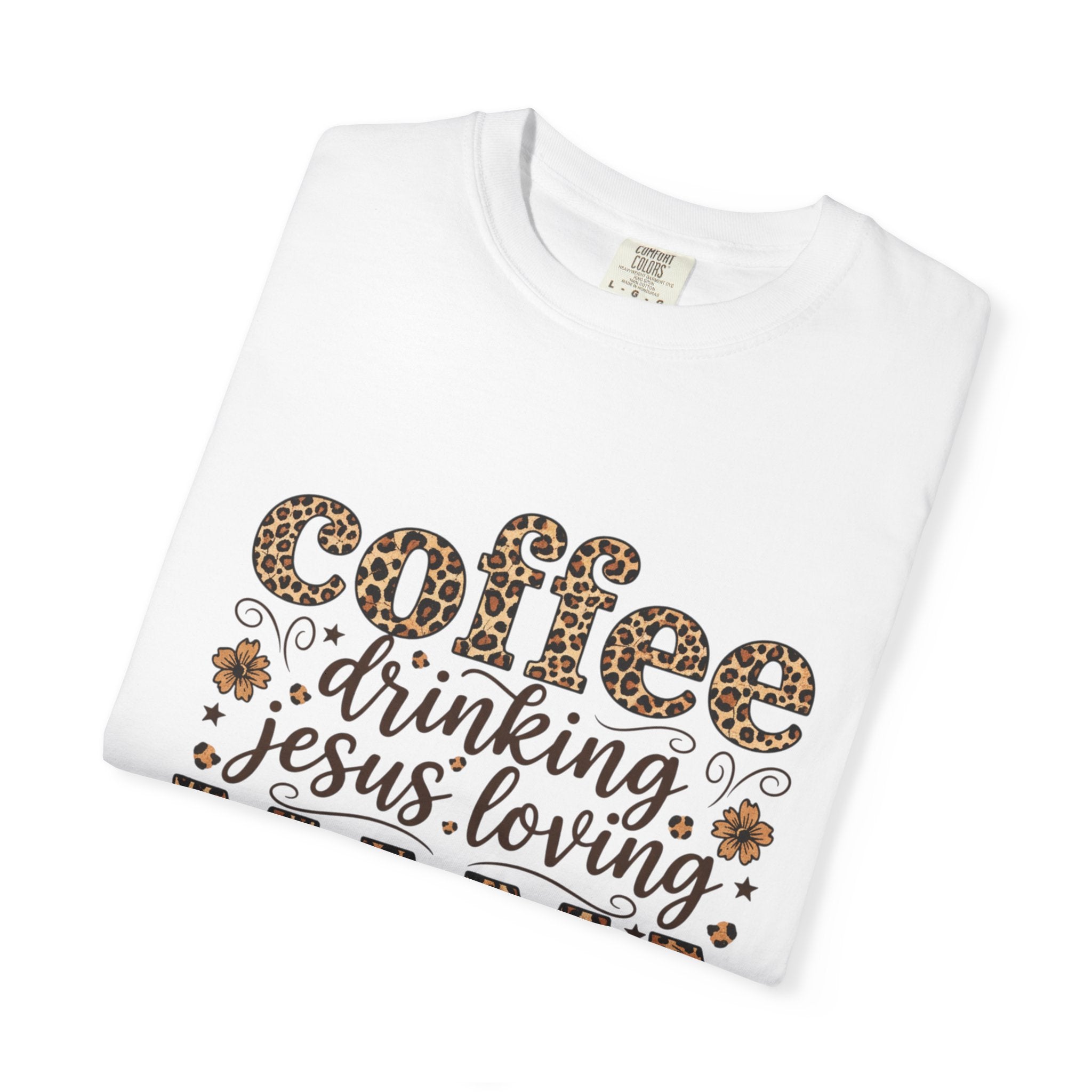 Coffee-Drinking Jesus-Loving Mama T-Shirt — Leopard Print Mom Tee