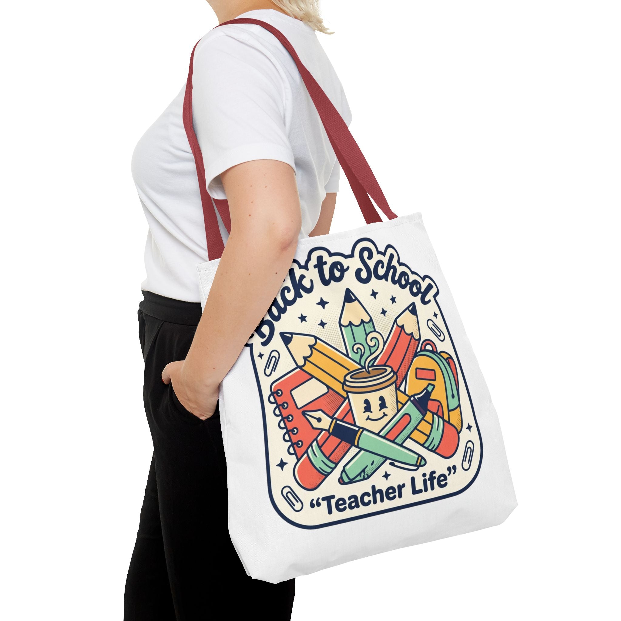 Back to School Teacher Life Tote Bag — Cute Teacher Supplies Print AOP