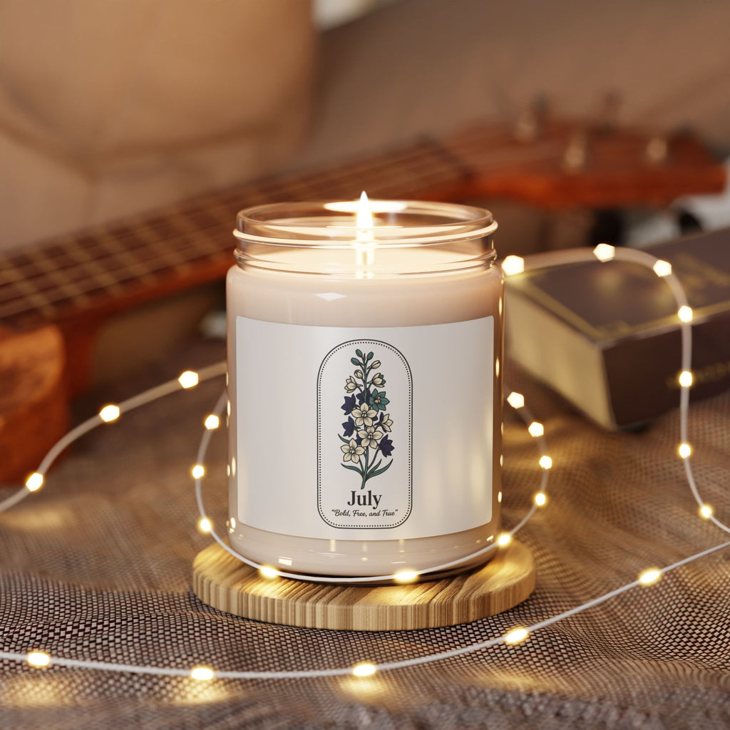July Birth Flower Soy Candle | Botanical Line Art, Personalized