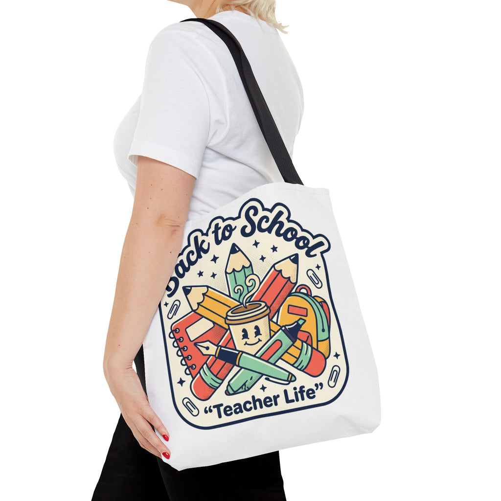 Back to School Teacher Life Tote Bag — Cute Teacher Supplies Print AOP