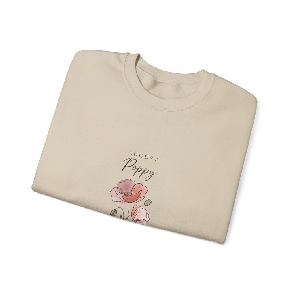 August Poppy Birth Flower Sweatshirt | botanical watercolor, personalized name