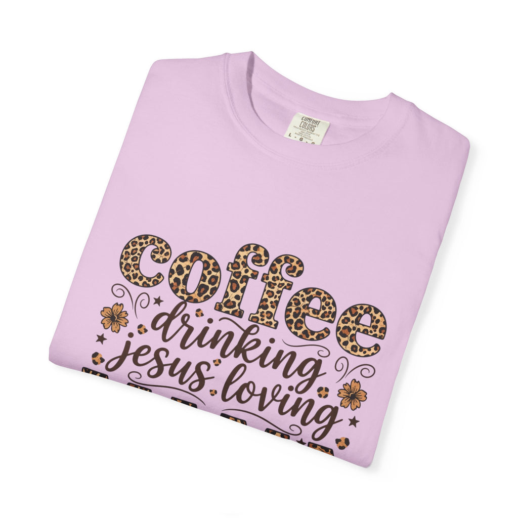 Coffee-Drinking Jesus-Loving Mama T-Shirt — Leopard Print Mom Tee