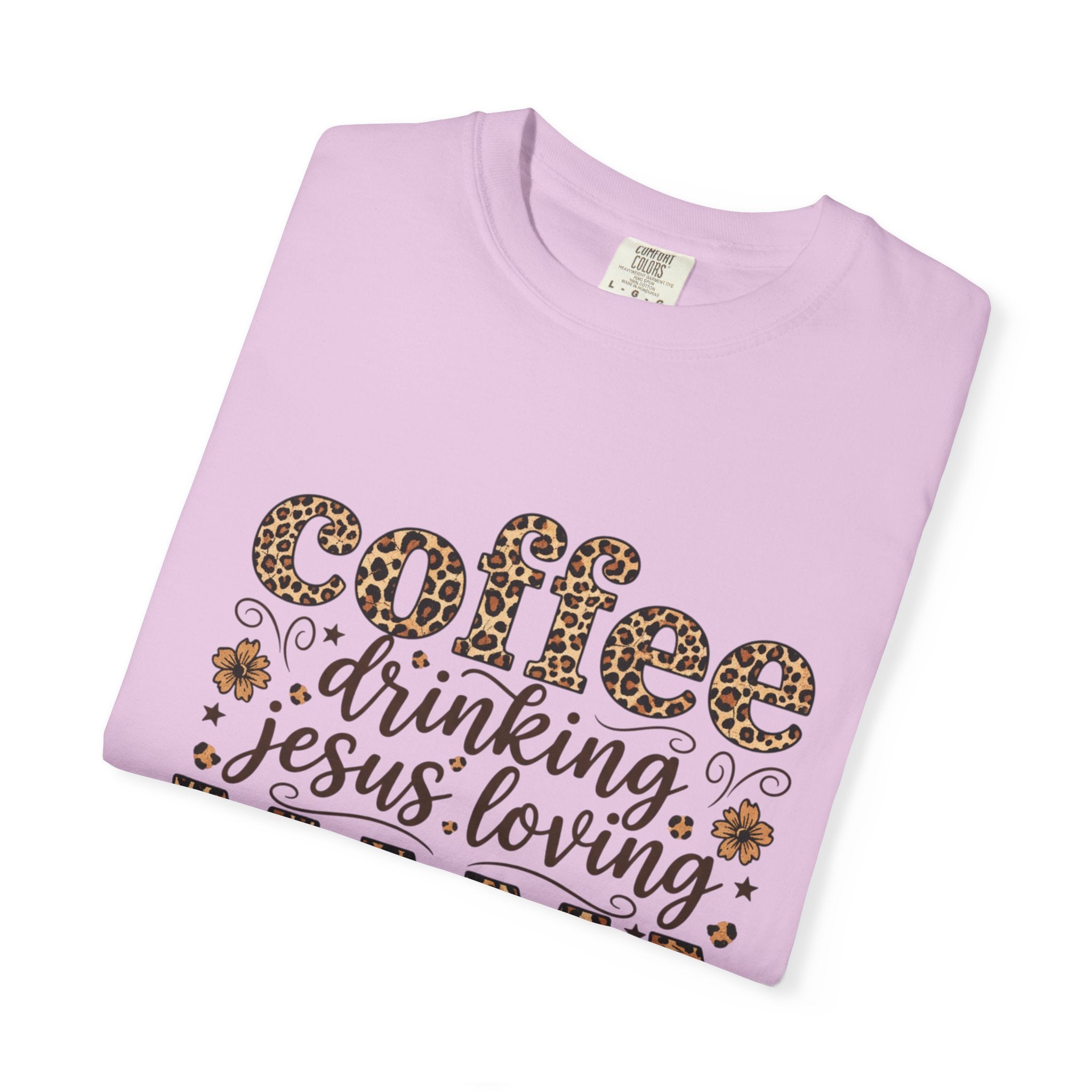 Coffee-Drinking Jesus-Loving Mama T-Shirt — Leopard Print Mom Tee