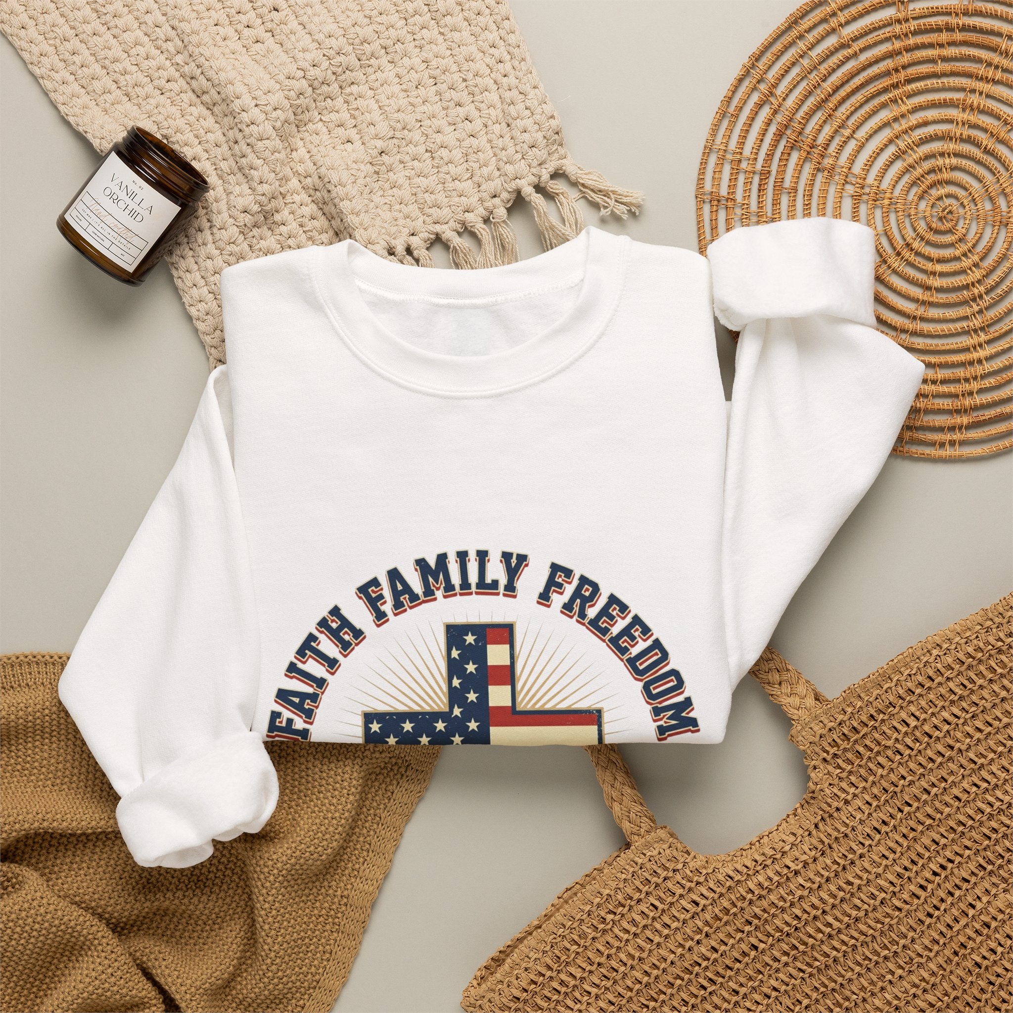 Faith Family Freedom Crewneck Sweatshirt | Faith-based Patriotic, Vintage Americana