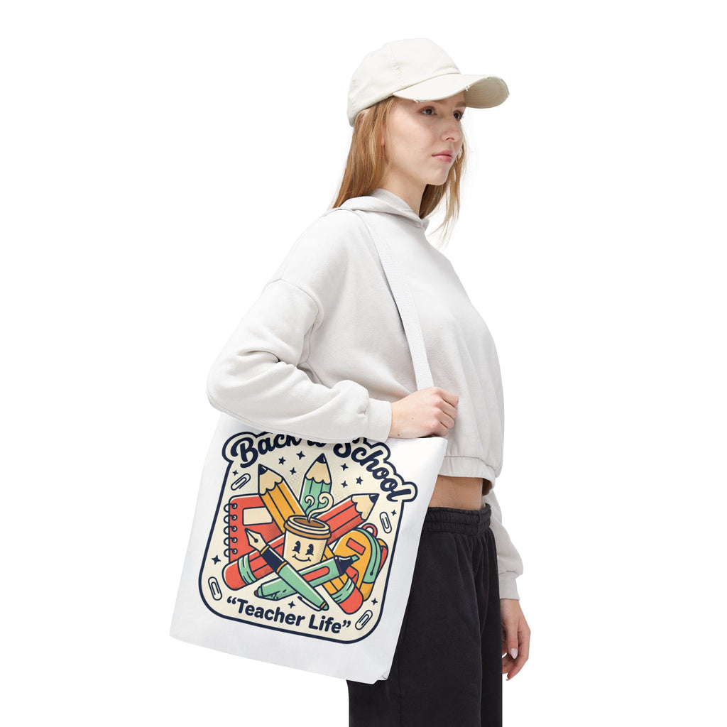 Back to School Teacher Life Tote Bag — Cute Teacher Supplies Print AOP