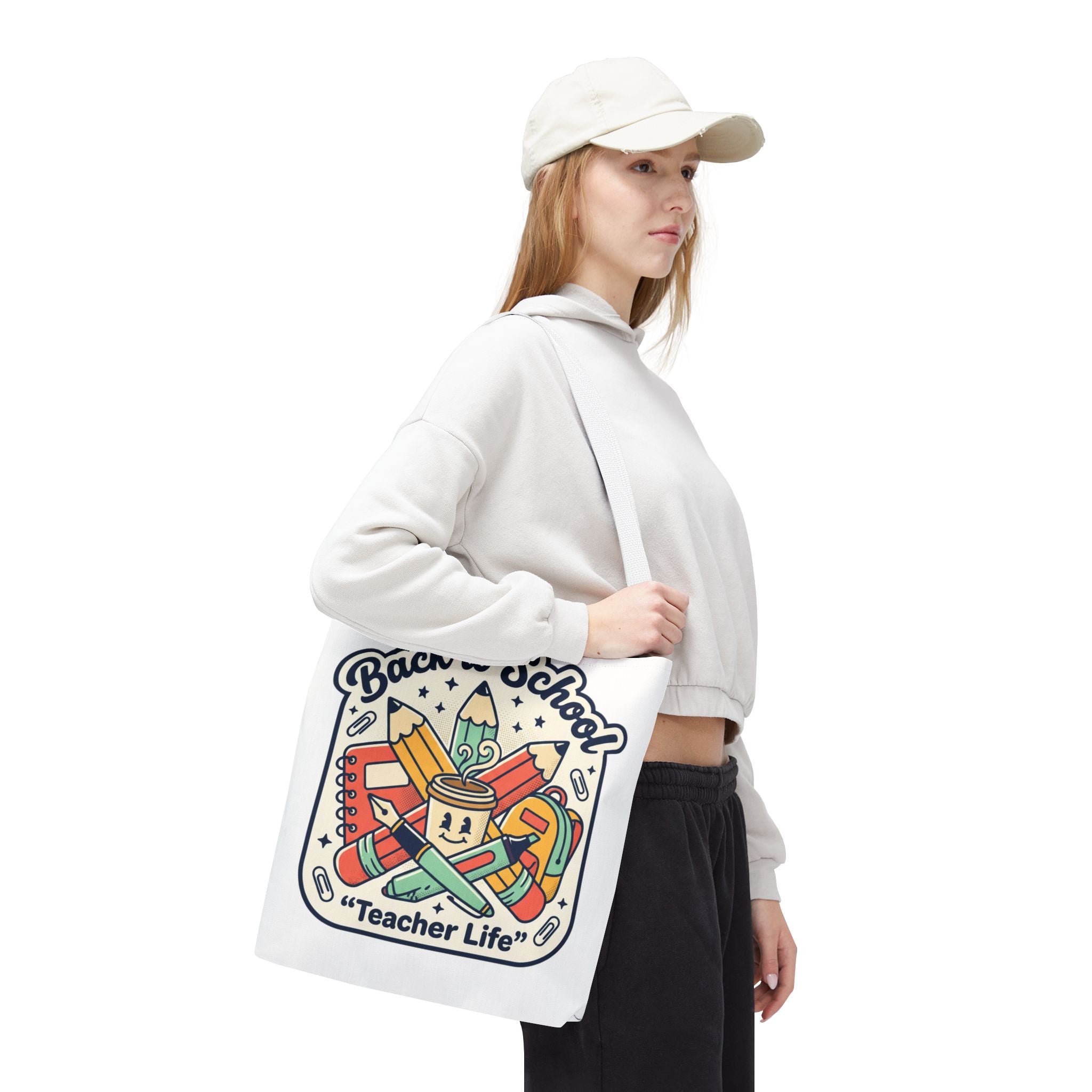 Back to School Teacher Life Tote Bag — Cute Teacher Supplies Print AOP