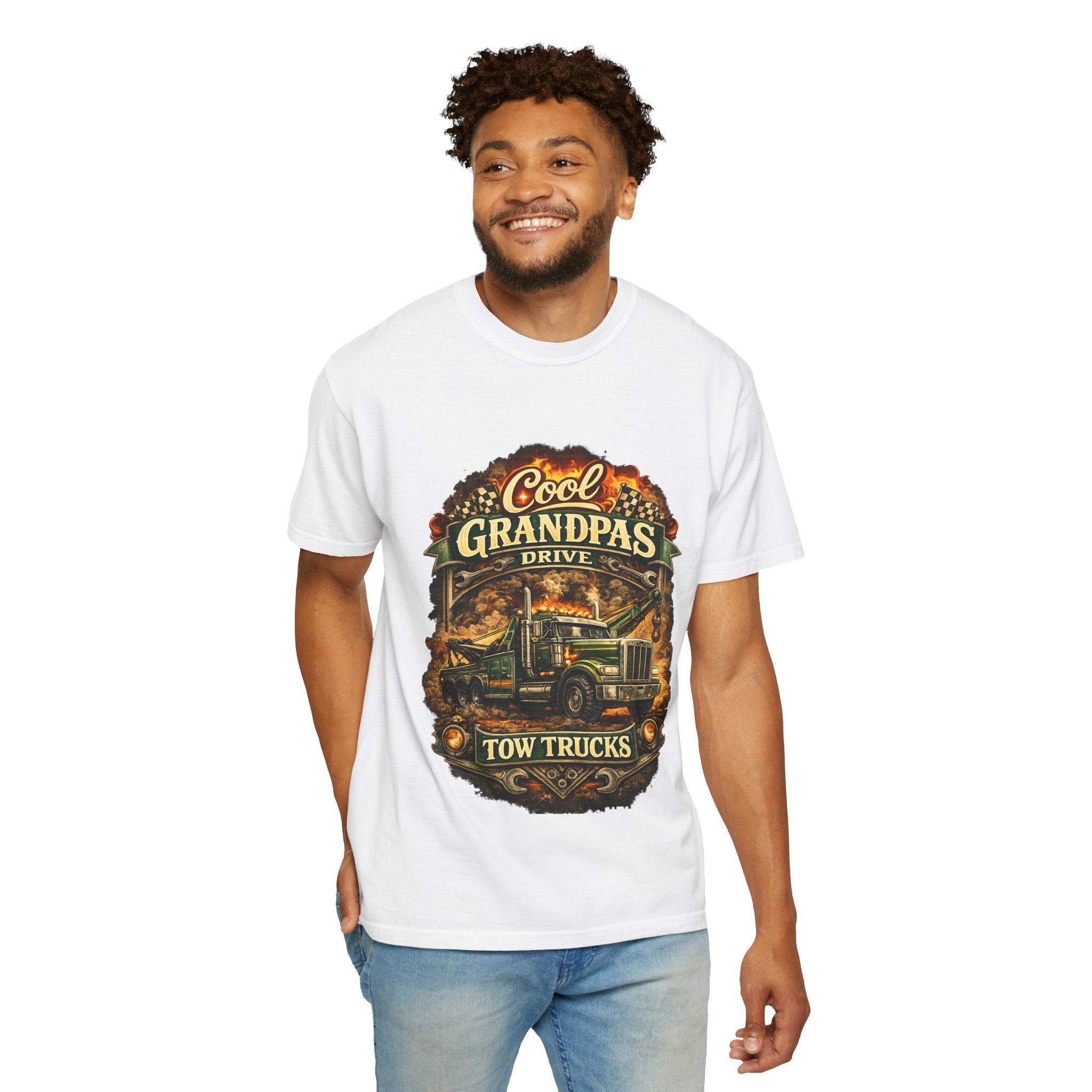 Cool Grandpas Drive Tow Trucks T-Shirt — Vintage Truck Graphic Tee for Grandfather