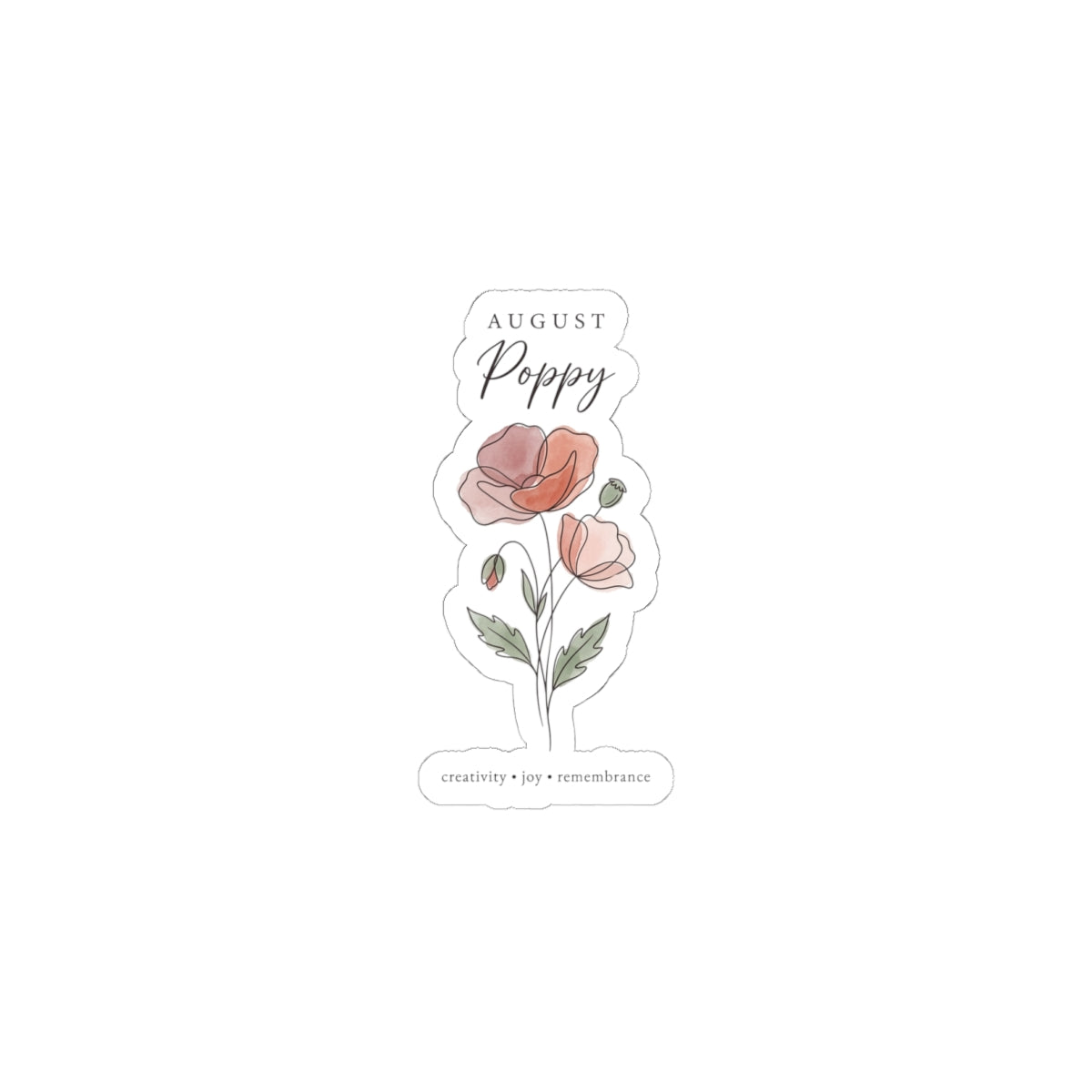 August Poppy Birth Month Flower Sticker | Botanical Line Art, Watercolor